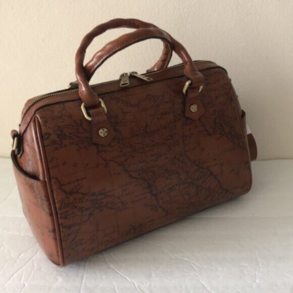 Patricia Nash Skye Speedy Satchel Leath Zip Zip Xbody Sign Map Print Riot Rust - Picture 8 of 16